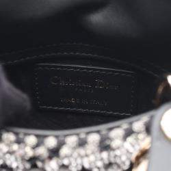 Pre Owned Christian Dior Dior Lady Micro Handbag Leather Rhinestone Bag Black Clear Silver