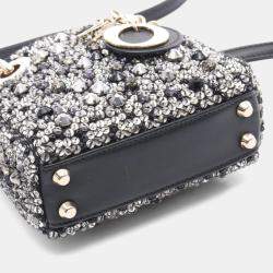 Pre Owned Christian Dior Dior Lady Micro Handbag Leather Rhinestone Bag Black Clear Silver