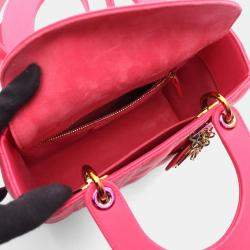 Pre Owned Christian Dior Dior Lady Small Cannage Handbag  Leather  Pink