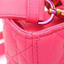 Pre Owned Christian Dior Dior Lady Small Cannage Handbag  Leather  Pink