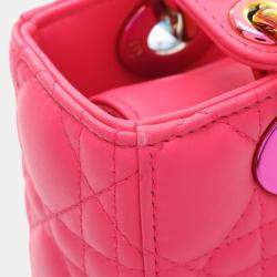 Pre Owned Christian Dior Dior Lady Small Cannage Handbag  Leather  Pink