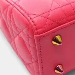 Pre Owned Christian Dior Dior Lady Small Cannage Handbag  Leather  Pink