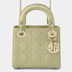 Pre Owned Christian Dior Lady Cannage Mini Green Patent Leather Handbag