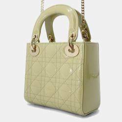 Pre Owned Christian Dior Lady Cannage Mini Green Patent Leather Handbag