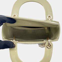 Pre Owned Christian Dior Lady Cannage Mini Green Patent Leather Handbag