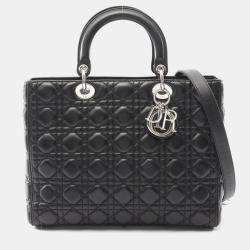 Pre Owned Christian Dior Dior Lady Large Cannage Black Leather Handbag  