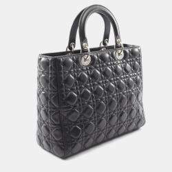 Pre Owned Christian Dior Dior Lady Large Cannage Black Leather Handbag  