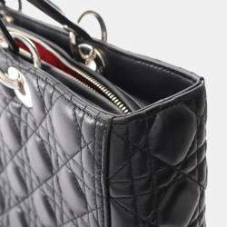 Pre Owned Christian Dior Dior Lady Large Cannage Black Leather Handbag  