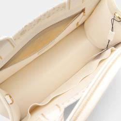 Pre Owned Christian Dior Book Tote Medium Tote Bag  Canvas And Leather  White/Gold