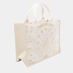 Pre Owned Christian Dior Book Tote Medium Tote Bag  Canvas And Leather  White/Gold