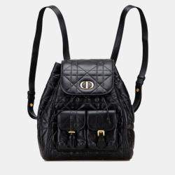 Pre Owned Christian Dior Dior Macrocannage Caro Medium Backpack In Black Leather