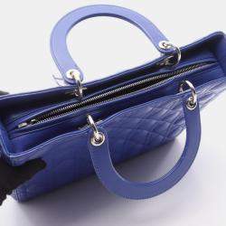Pre Owned Christian Dior Dior Lady Large Cannage Handbag  Leather  Blue