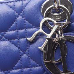 Pre Owned Christian Dior Dior Lady Large Cannage Handbag  Leather  Blue