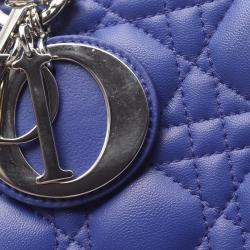 Pre Owned Christian Dior Dior Lady Large Cannage Handbag  Leather  Blue