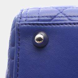 Pre Owned Christian Dior Dior Lady Large Cannage Handbag  Leather  Blue