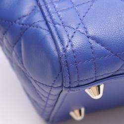 Pre Owned Christian Dior Dior Lady Large Cannage Handbag  Leather  Blue