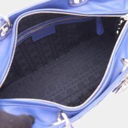 Pre Owned Christian Dior Dior Lady Large Cannage Handbag  Leather  Blue