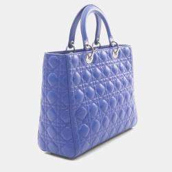 Pre Owned Christian Dior Dior Lady Large Cannage Handbag  Leather  Blue