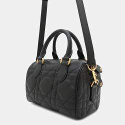 Pre Owned Christian Dior Handbag Groove 20 Macrocannage Small 2Way Black