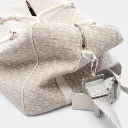 Pre Owned Christian Dior Dior Oblique Boston Bag  Canvas And Leather  White/Beige