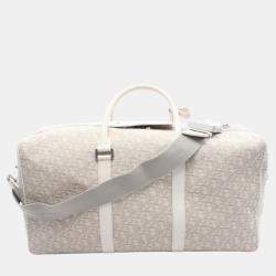 Pre Owned Christian Dior Dior Oblique Boston Bag  Canvas And Leather  White/Beige