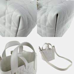 Pre Owned Christian Dior Vertical Nano Tote Bag In White Leather