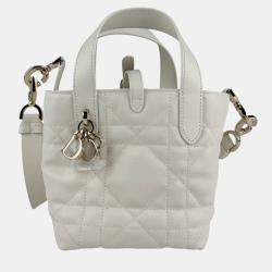 Pre Owned Christian Dior Vertical Nano Tote Bag In White Leather