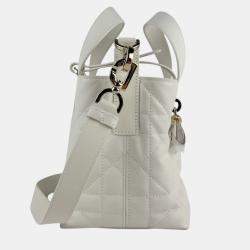 Pre Owned Christian Dior Vertical Nano Tote Bag In White Leather