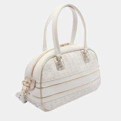 Pre Owned Christian Dior Dior Vibe Bowling Bag  Leather  White/Gold