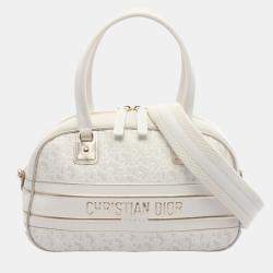 Pre Owned Christian Dior Dior Vibe Bowling Bag  Leather  White/Gold