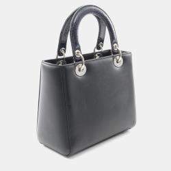Pre Owned Christian Dior Dior Lady Dior Lady Handbag  Leather  Black/Blue