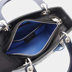 Pre Owned Christian Dior Dior Lady Dior Lady Handbag  Leather  Black/Blue