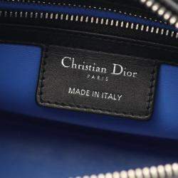 Pre Owned Christian Dior Dior Lady Dior Lady Handbag  Leather  Black/Blue