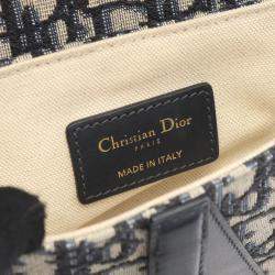 Pre Owned Christian Dior Dior Saddle Oblique Handbag  Canvas And Leather  Beige Navy