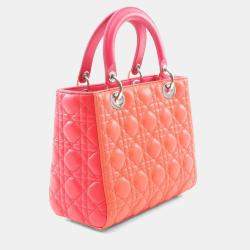 Pre Owned Christian Dior Dior Lady Dior Lady Handbag  Leather  Orange/Pink