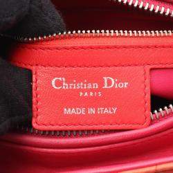 Pre Owned Christian Dior Dior Lady Dior Lady Handbag  Leather  Orange/Pink