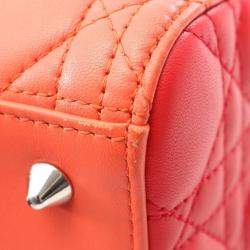 Pre Owned Christian Dior Dior Lady Dior Lady Handbag  Leather  Orange/Pink