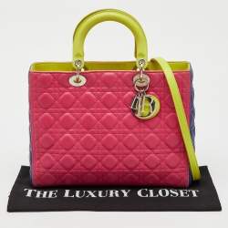Pre Owned Dior Multicolor Cannage Leather Large Lady Dior Tote
