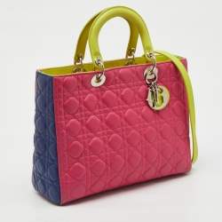 Pre Owned Dior Multicolor Cannage Leather Large Lady Dior Tote