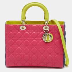 Pre Owned Dior Multicolor Cannage Leather Large Lady Dior Tote