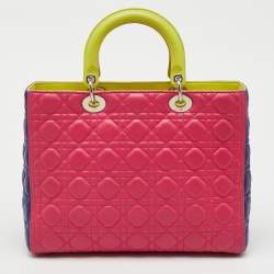 Pre Owned Dior Multicolor Cannage Leather Large Lady Dior Tote