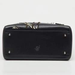 Pre Owned Dior Black Leather Flower Embroidered Medium Lady Dior Tote