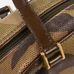 Pre Owned Christian Dior Camouflage Brown/Green Patent Leather Handbag