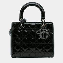 Pre Owned Dior Black Medium Patent Cannage Lady Dior