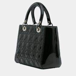 Pre Owned Dior Black Medium Patent Cannage Lady Dior