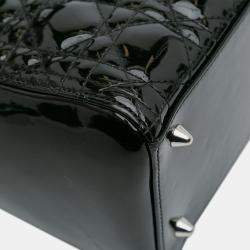 Pre Owned Dior Black Medium Patent Cannage Lady Dior