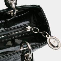 Pre Owned Dior Black Medium Patent Cannage Lady Dior