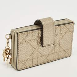 Pre Owned Dior Gold Cannage Leather Lady Dior 5 Gusset Card Case