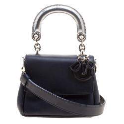 Pre Owned Dior Dark Blue Leather Micro Be Dior Flap Bag