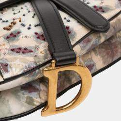Pre Owned Dior Beige Mini Calfskin Kaleidiorscopic Embroidered Saddle Bag